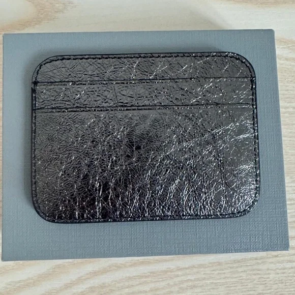 BALENCIAGA LOGO Metallic Silver Leather Credit Card Cash Cardholder Wallet NEW - Picture 8 of 14